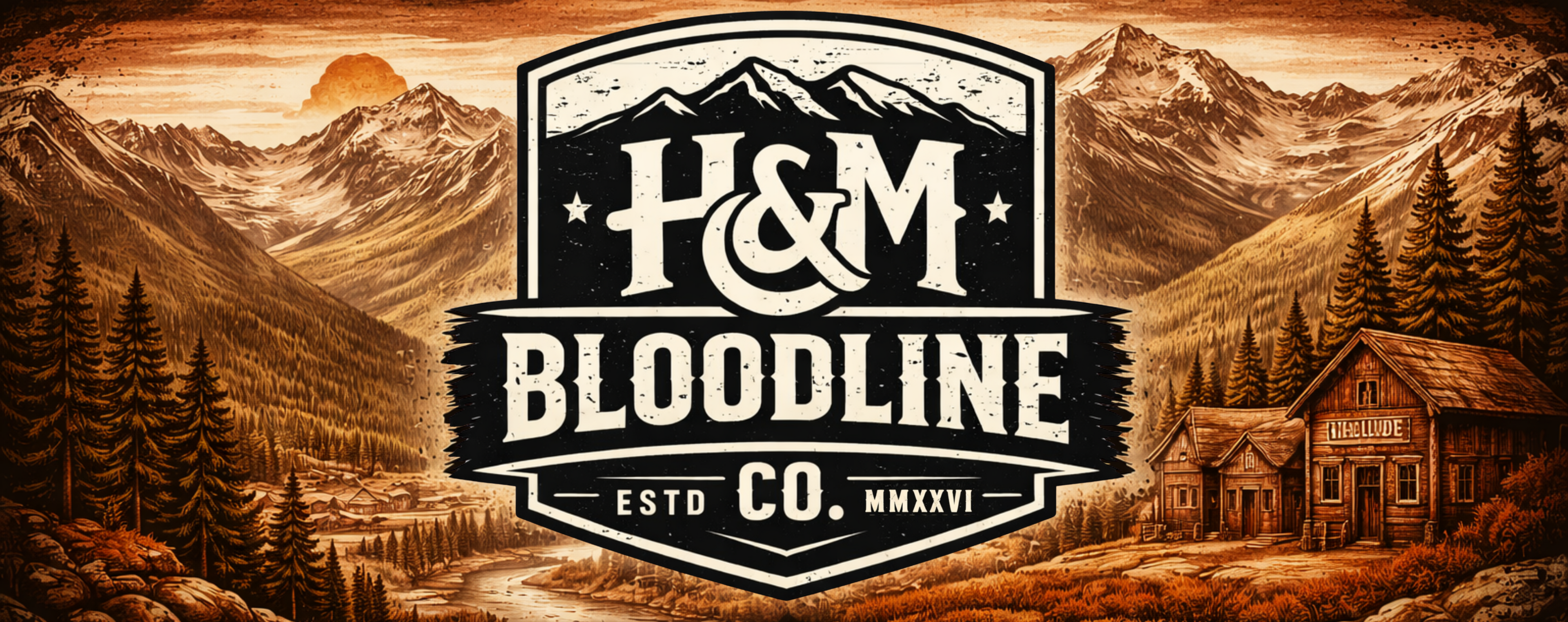 Logo with 'H&M Bloodline Co.' text set against a mountainous landscape.